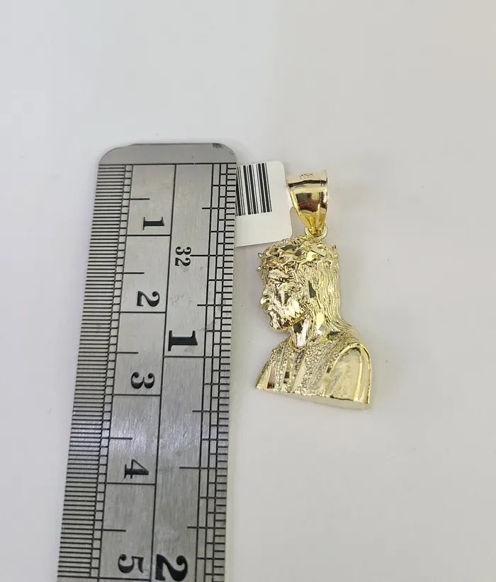 Necklaces Gold and Diamond 10K Franco Chain Jesus Head Pendant Charm Necklace 1624 2mm Yellow Gold SET