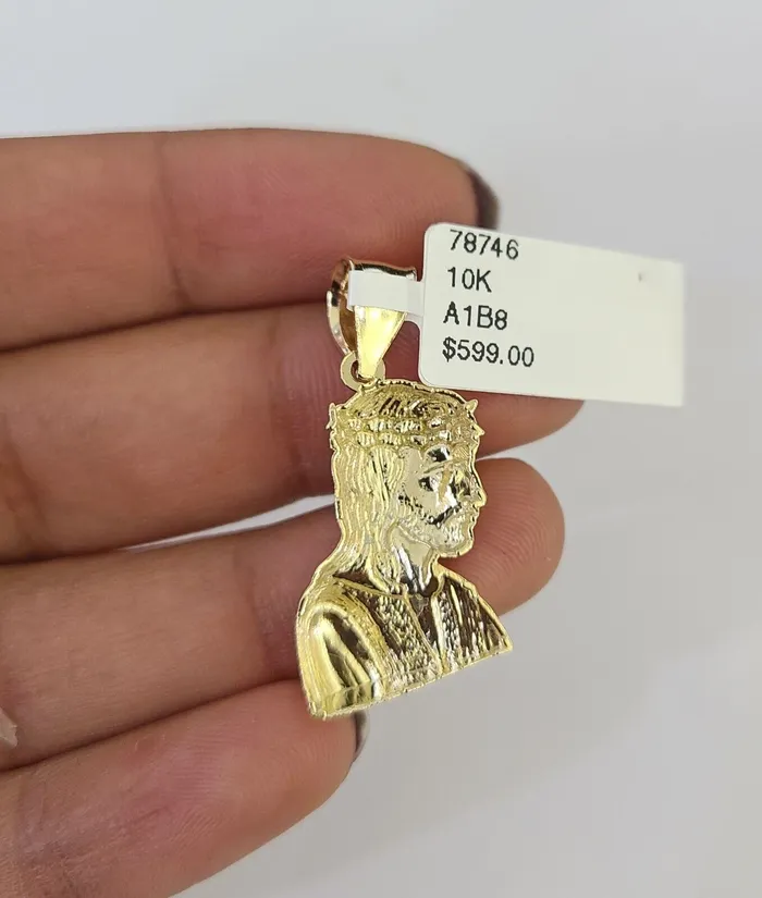 Necklaces Gold and Diamond 10K Franco Chain Jesus Head Pendant Charm Necklace 1624 2mm Yellow Gold SET