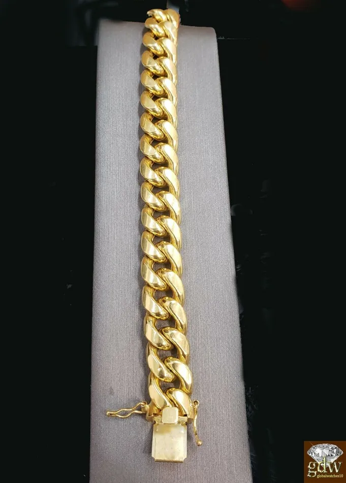 Necklaces Gold and Diamond 10k Mens Gold Chain Miami Royal Design Cuban Link Box Lock 71mm 18 inch Real