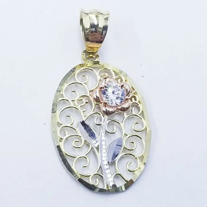 Necklaces Gold and Diamond 10k Yellow Gold Rope Chain Flower Pendant Diamond cut 18 20 22 24 26 28