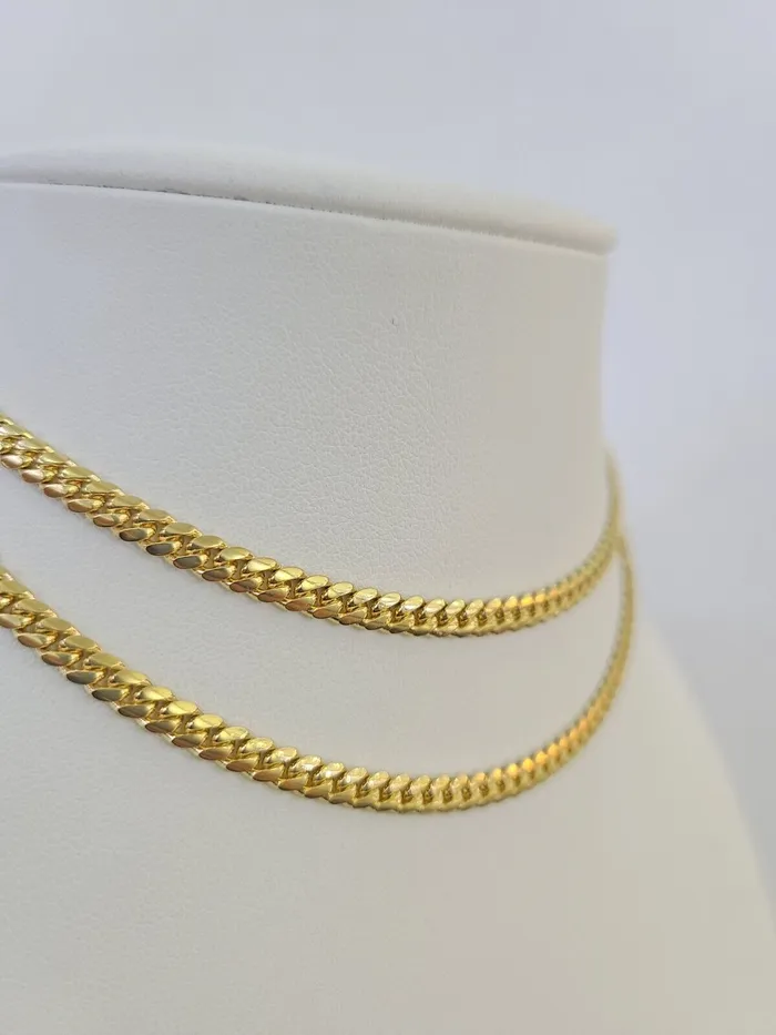 Necklaces Gold and Diamond 18k Solid Miami Cuban Chain Yellow Gold 4mm 24 Inch Genuine Necklace Real