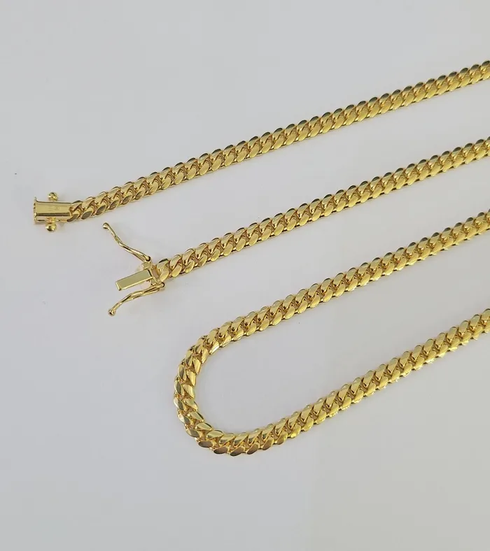 Necklaces Gold and Diamond 18k Solid Miami Cuban Chain Yellow Gold 4mm 24 Inch Genuine Necklace Real