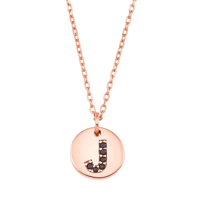 Necklaces Spirito Rosa Magna J Letter Necklace Black CZ Rose Gold Plated 925 Silver Necklaces Spirito Rosa Magna J Letter Necklace Black CZ Rose Gold Plated 925 Silver