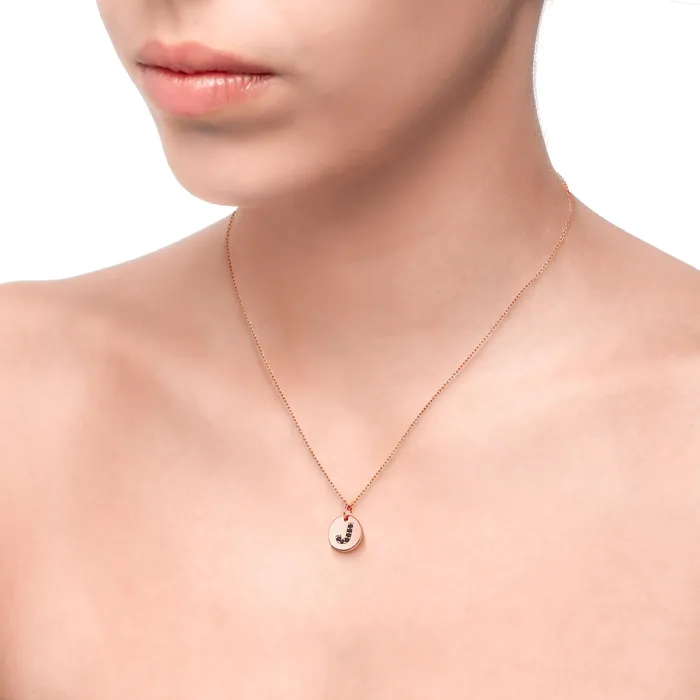 Necklaces Spirito Rosa Magna J Letter Necklace Black CZ Rose Gold Plated 925 Silver Necklaces Spirito Rosa Magna J Letter Necklace Black CZ Rose Gold Plated 925 Silver