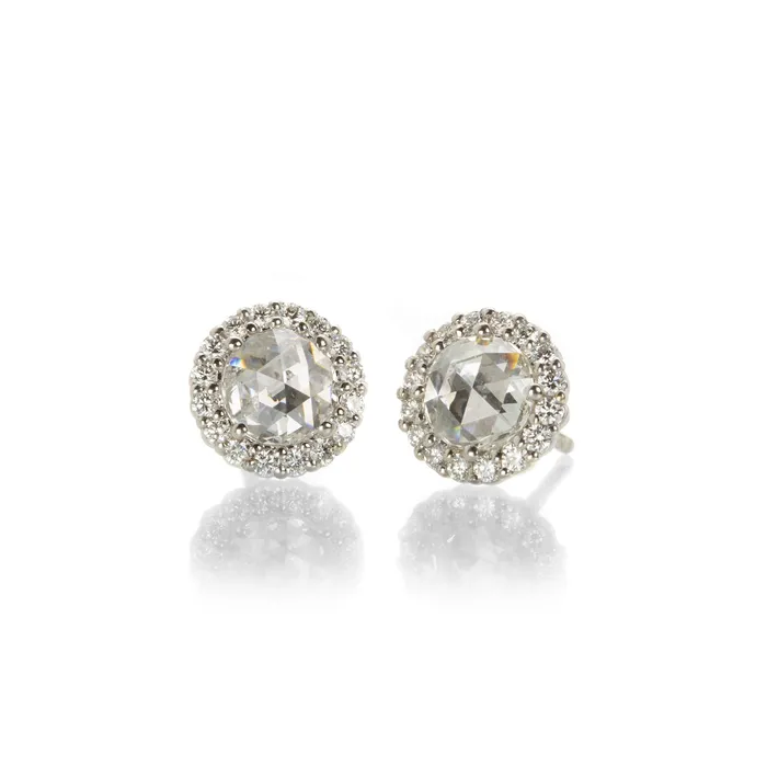Paul Morelli Earrings White Gold Rose Cut Diamond Studs