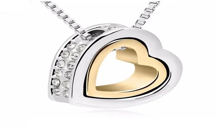 18k Gold Plated Austrian Crystal Rhinestones Float Floating Double Heart Pendant Necklace Sparkling Selection Necklaces 18k Gold Plated Austrian Crystal Rhinestones Float Floating Double Heart Pendant Necklace Sparkling Selection Necklaces