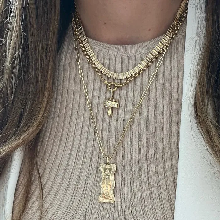 Alev Collection Charm Necklaces Scattered Diamonds Mushroom Charm