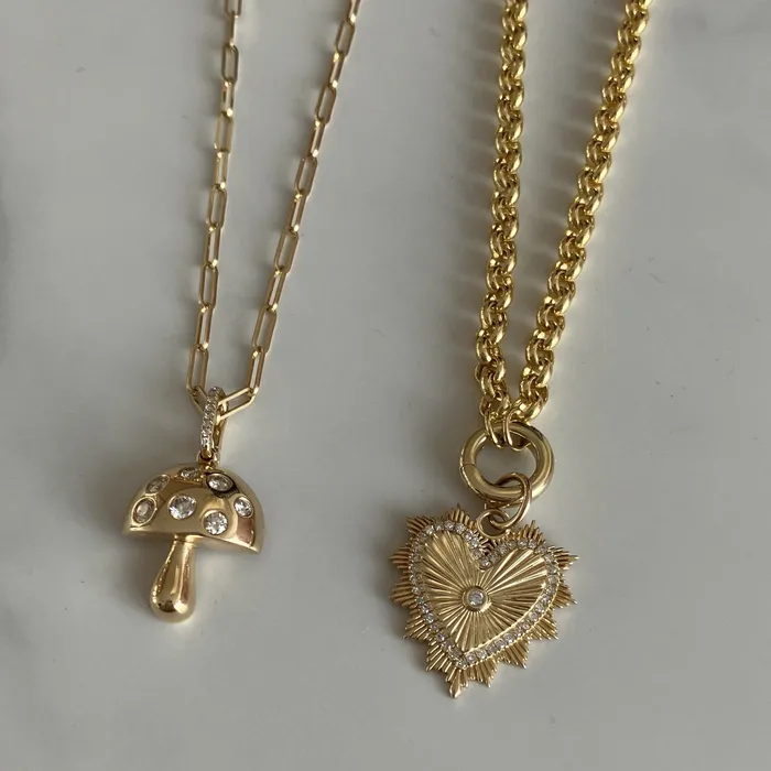 Alev Collection Charm Necklaces Scattered Diamonds Mushroom Charm