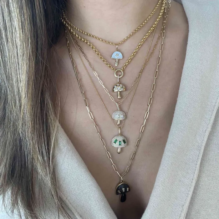 Alev Collection Charm Necklaces Scattered Diamonds Mushroom Charm