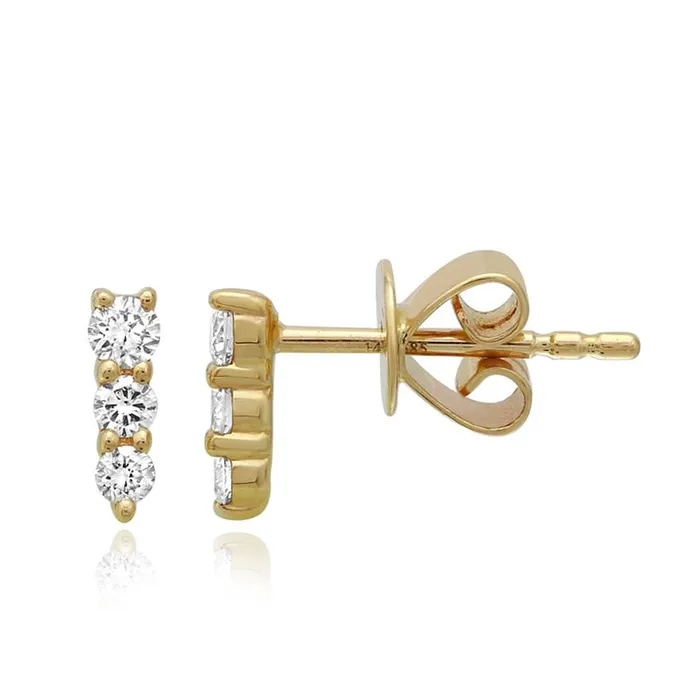 Alev Collection Earrings Three Graduated Diamonds Bar Stud