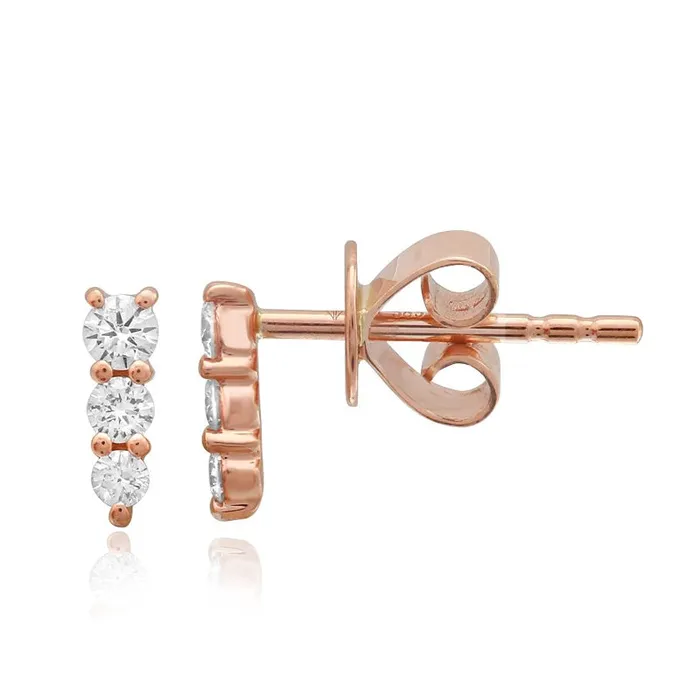 Alev Collection Earrings Three Graduated Diamonds Bar Stud