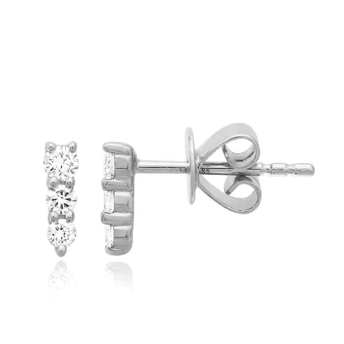 Alev Collection Earrings Three Graduated Diamonds Bar Stud