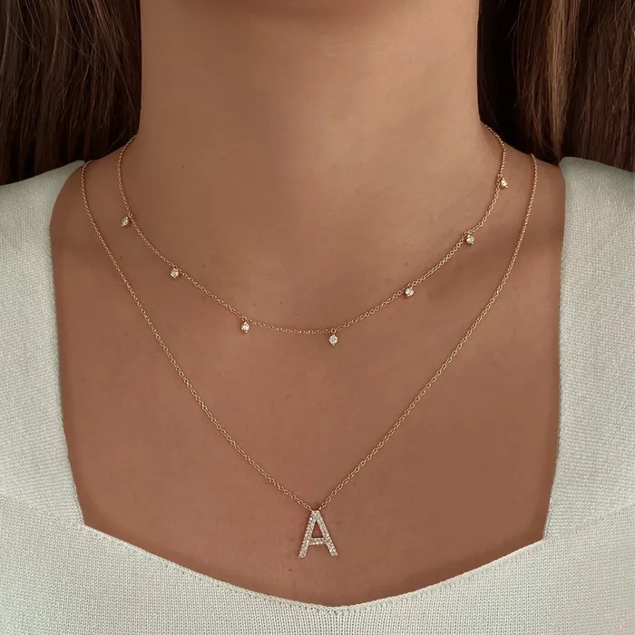 Double Row Pave Initial Necklace Alev Collection Necklaces