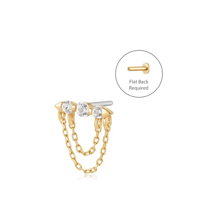 Earrings Aurelie Gi TRIBECA Draped Double Chain and White Sapphire Piercing Top Earring