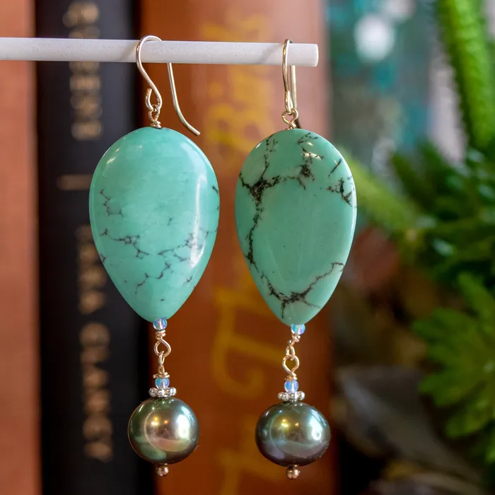Earrings Elisa Ilana Green Turquoise Pearl Earrings