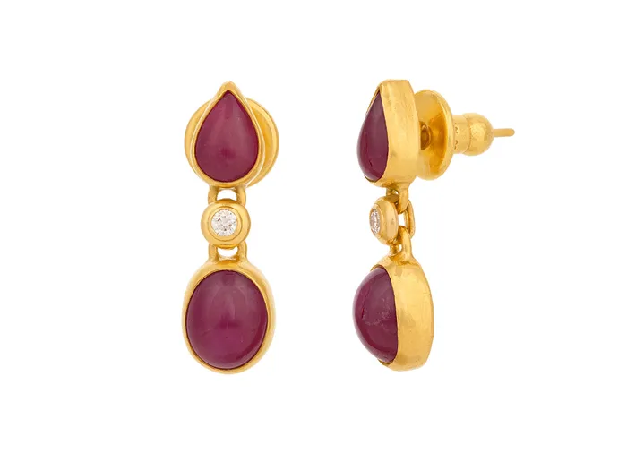 Earrings GG GOLD OOAK GURHAN Rune Gold Ruby Single Drop Earrings Oval and Teardrop Stones Earrings GG GOLD OOAK GURHAN Rune Gold Ruby Single Drop Earrings Oval and Teardrop Stones