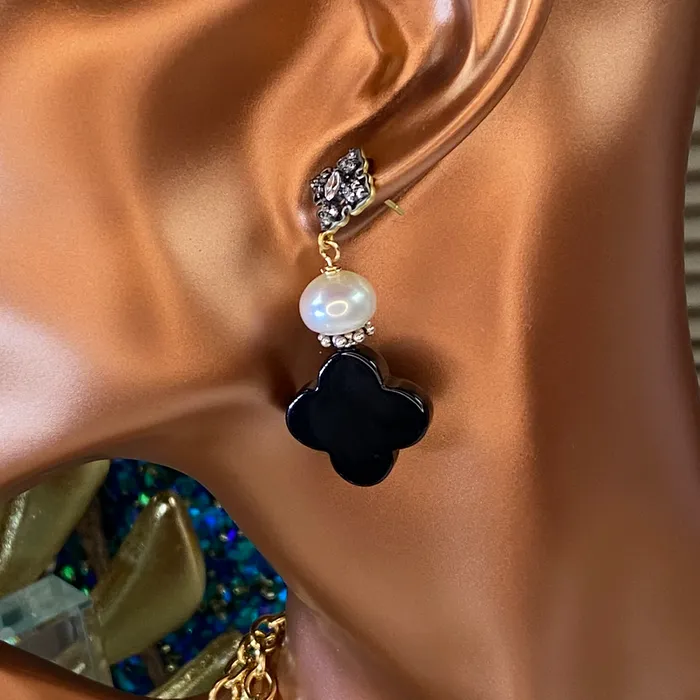 Earrings Onyx Quatrefoil Button Pearl Earrings Elisa Ilana Earrings Onyx Quatrefoil Button Pearl Earrings Elisa Ilana