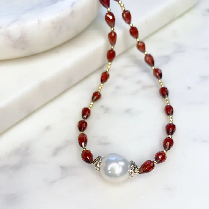 Elisa Ilana Necklaces Garnet Freshwater Pearl Necklace