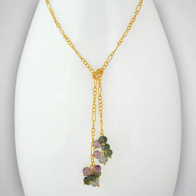 Elisa Ilana Necklaces Tourmaline 22K Gold Lariat Necklace300476