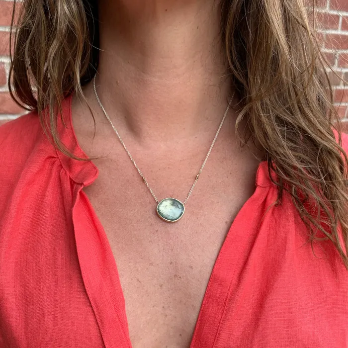 Emily Amey Jewelry Necklaces Rutile in Prehnite Necklace 14k gold and sterling silver