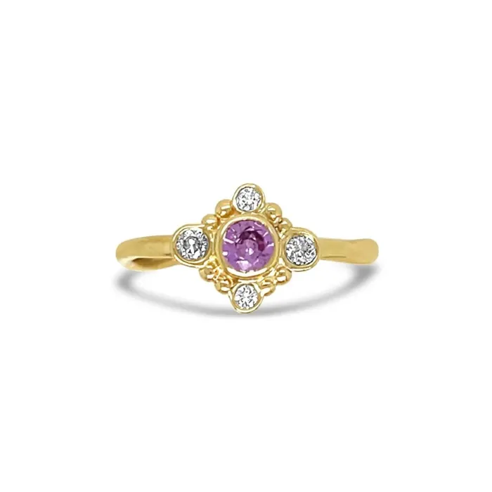 Emily Amey Jewelry Rings Andromeda Halo ring with Pink Sapphire and Diamonds in 14k gold