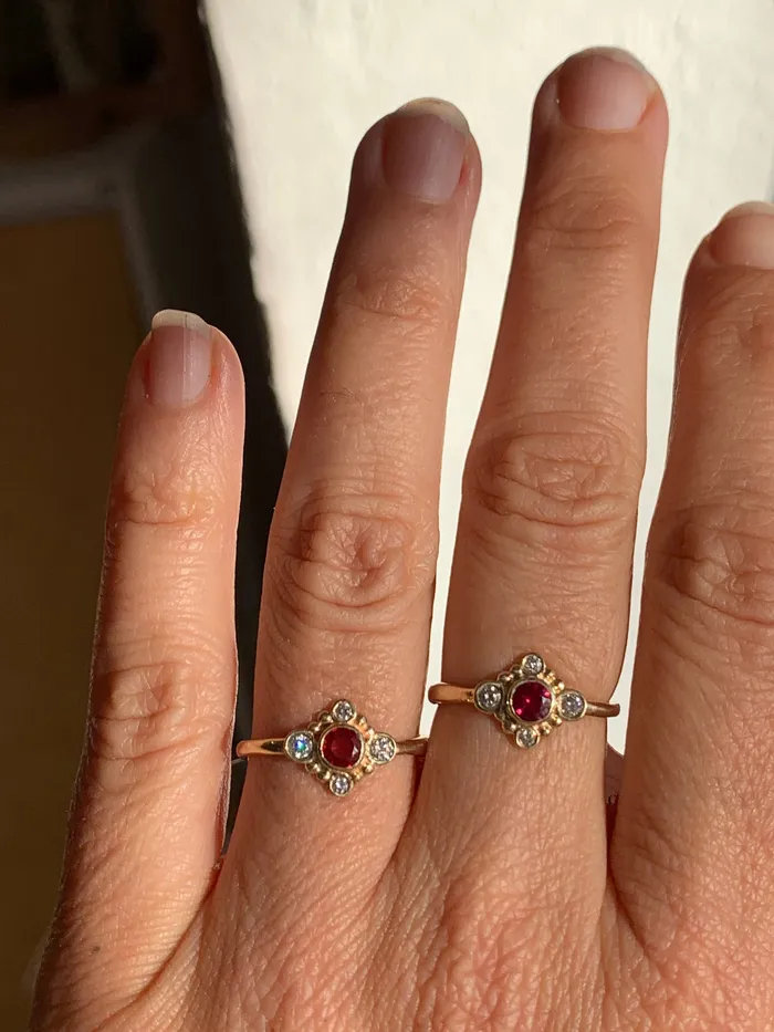 Emily Amey Jewelry Rings Andromeda Halo ring with Pink Sapphire and Diamonds in 14k gold