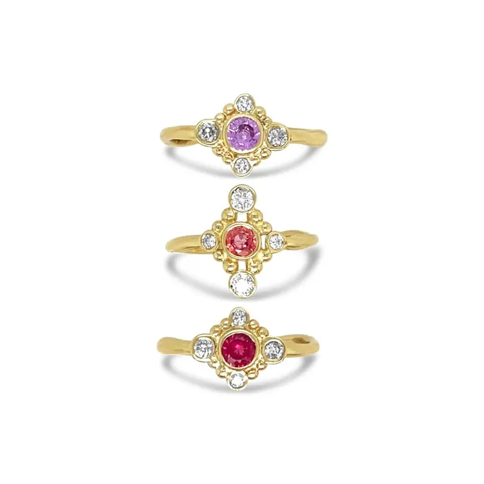 Emily Amey Jewelry Rings Andromeda Halo ring with Pink Sapphire and Diamonds in 14k gold