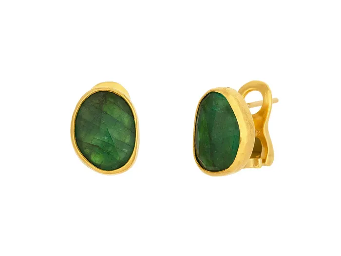 GG GOLD OOAK GURHAN Elements Gold Emerald Stud Earrings 13x10mm Amorphous Shape Earrings GG GOLD OOAK GURHAN Elements Gold Emerald Stud Earrings 13x10mm Amorphous Shape Earrings