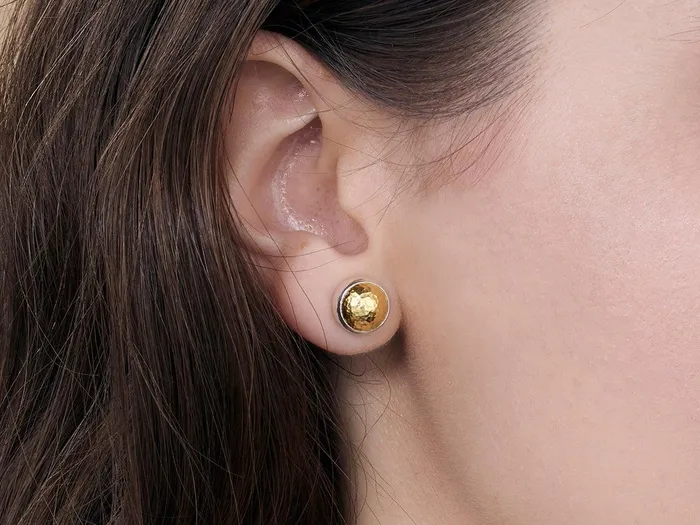 GG SILVER CLS Earrings GURHAN Amulet Sterling Silver Stud Earrings 10mm Round Dome Gold Accents GG SILVER CLS Earrings GURHAN Amulet Sterling Silver Stud Earrings 10mm Round Dome Gold Accents