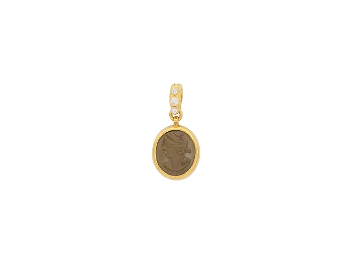 GURHAN Antiquities Gold Pendant 14x12mm Oval with Lava Cameo and Diamond GG GOLD OOAK Necklaces