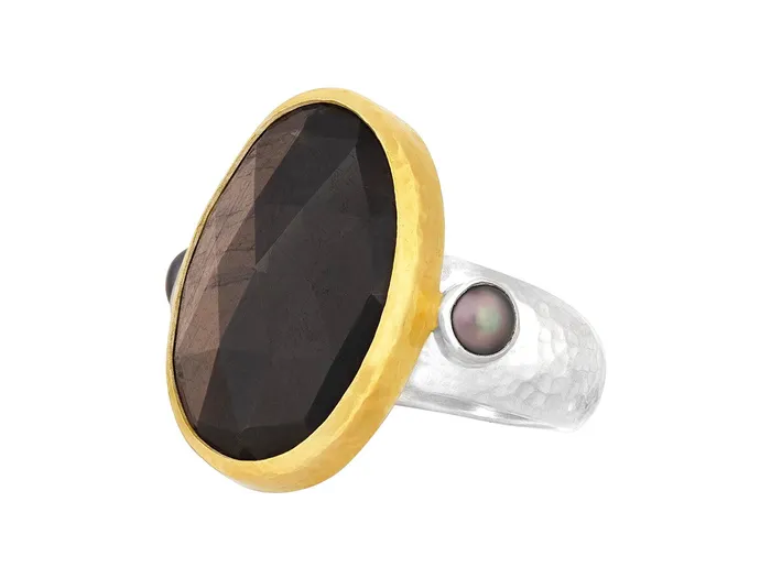 GURHAN Elements Sterling Silver Sapphire Cocktail Ring 23x16mm Oval Gold Accents GG SILVER CLR Rings GURHAN Elements Sterling Silver Sapphire Cocktail Ring 23x16mm Oval Gold Accents GG SILVER CLR Rings