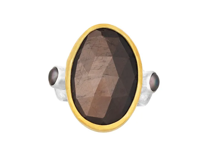 GURHAN Elements Sterling Silver Sapphire Cocktail Ring 23x16mm Oval Gold Accents GG SILVER CLR Rings GURHAN Elements Sterling Silver Sapphire Cocktail Ring 23x16mm Oval Gold Accents GG SILVER CLR Rings