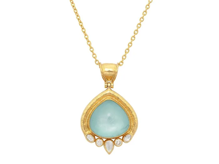 GURHAN Muse Gold Aquamarine Pendant Necklace 19x17mm Teardrop set in Wide Frame GG GOLD OOAK Necklaces GURHAN Muse Gold Aquamarine Pendant Necklace 19x17mm Teardrop set in Wide Frame GG GOLD OOAK Necklaces