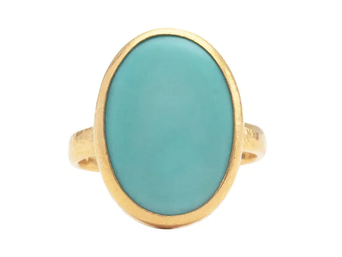 GURHAN Rune Gold Turquoise Cocktail Ring 19x14mm Oval GG GOLD OOAK Rings
