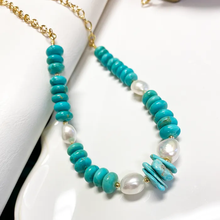 Necklaces Turquoise and Baroque Pearl Necklace Elisa Ilana