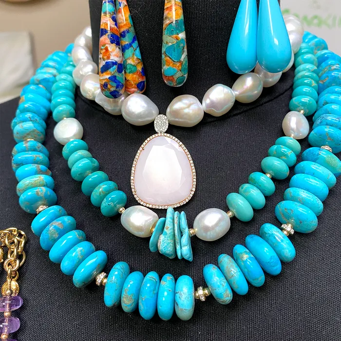 Necklaces Turquoise and Baroque Pearl Necklace Elisa Ilana Necklaces Turquoise and Baroque Pearl Necklace Elisa Ilana