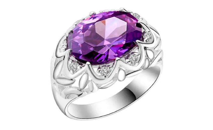 New Silver Plated Flower Engagement Paved Purple Ring Sparkling Selections Rings New Silver Plated Flower Engagement Paved Purple Ring Sparkling Selections Rings
