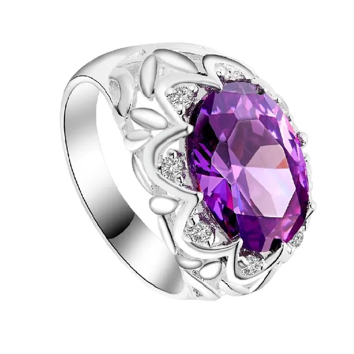 New Silver Plated Flower Engagement Paved Purple Ring Sparkling Selections Rings New Silver Plated Flower Engagement Paved Purple Ring Sparkling Selections Rings