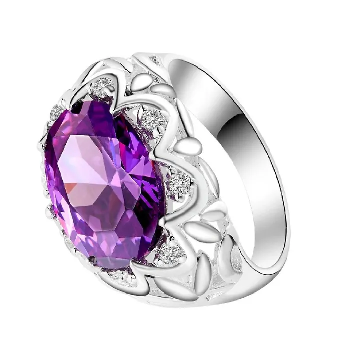 New Silver Plated Flower Engagement Paved Purple Ring Sparkling Selections Rings New Silver Plated Flower Engagement Paved Purple Ring Sparkling Selections Rings