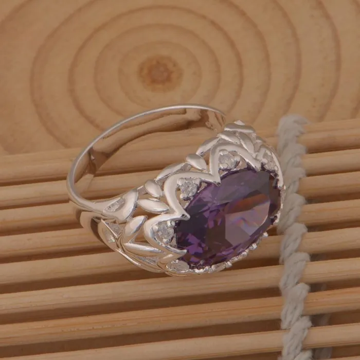 New Silver Plated Flower Engagement Paved Purple Ring Sparkling Selections Rings New Silver Plated Flower Engagement Paved Purple Ring Sparkling Selections Rings
