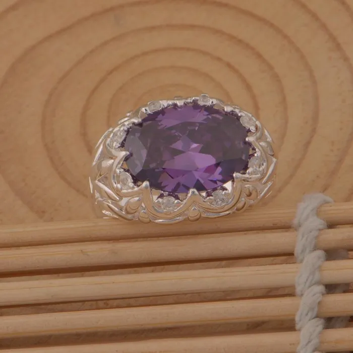 New Silver Plated Flower Engagement Paved Purple Ring Sparkling Selections Rings New Silver Plated Flower Engagement Paved Purple Ring Sparkling Selections Rings
