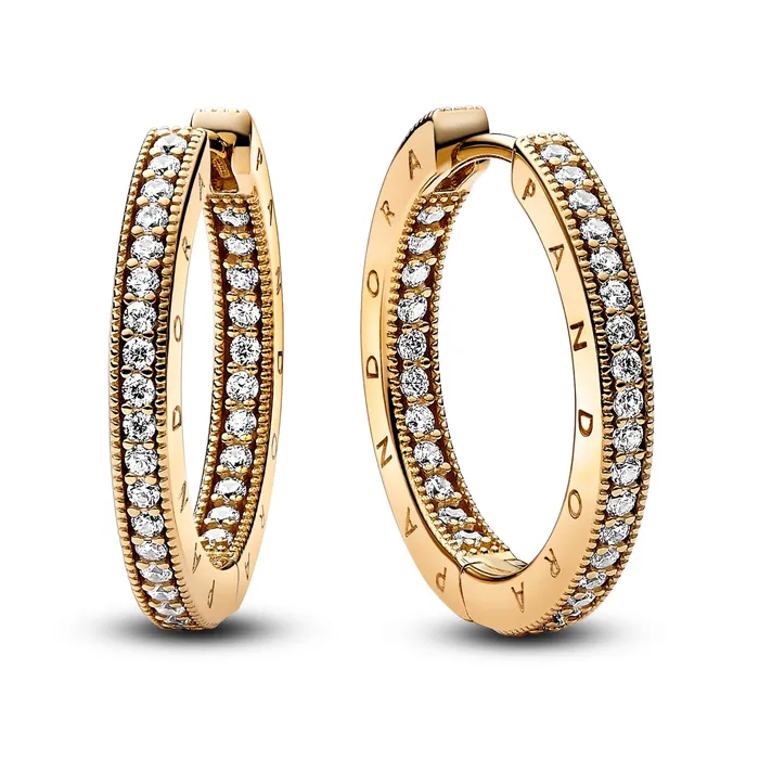 Pandora Earrings Pandora Signature Logo Pav Hoop Earrings