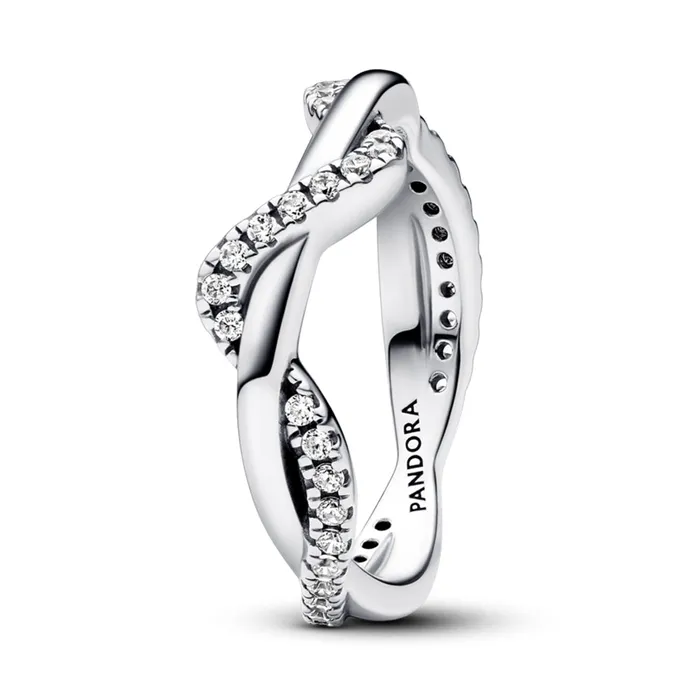 Pandora Sparkling Intertwined Wave Ring Rings