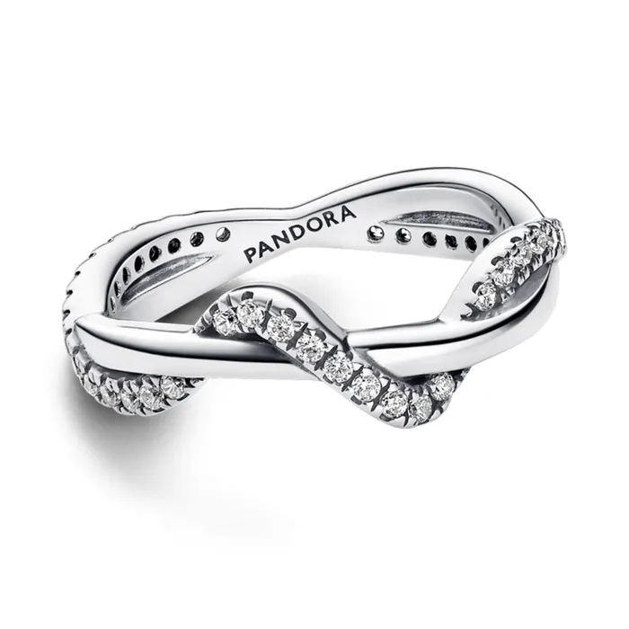 Pandora Sparkling Intertwined Wave Ring Rings