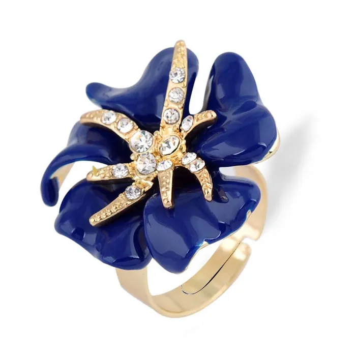 Rings Bridal Big Rose Enamel Dark Blue Ring for Women sparklingselections
