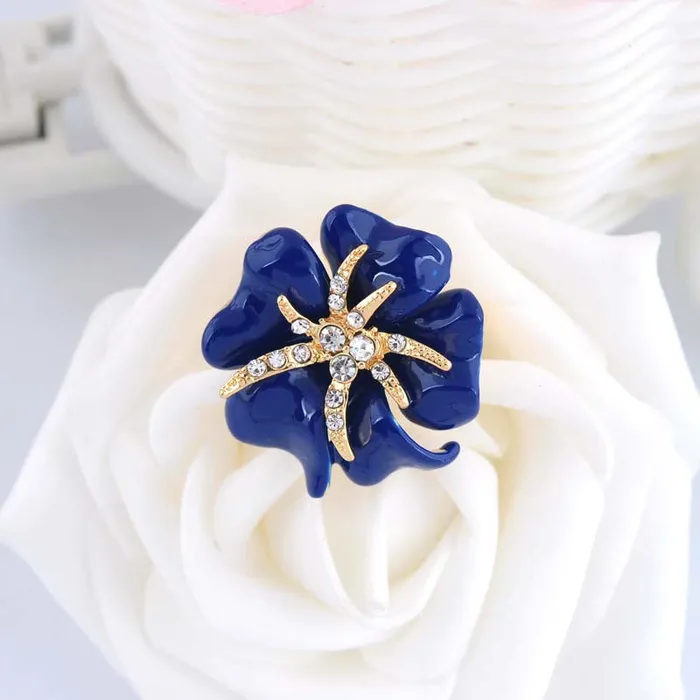 Rings Bridal Big Rose Enamel Dark Blue Ring for Women sparklingselections Rings Bridal Big Rose Enamel Dark Blue Ring for Women sparklingselections