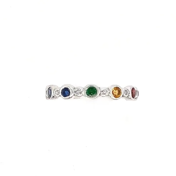 Rings Emily Amey Jewelry Sapphire and Diamond Rainbow Band in Sterling Silver