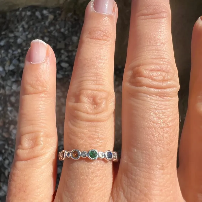 Rings Emily Amey Jewelry Sapphire and Diamond Rainbow Band in Sterling Silver
