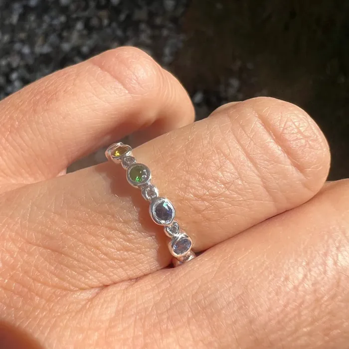 Rings Emily Amey Jewelry Sapphire and Diamond Rainbow Band in Sterling Silver