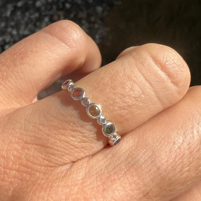 Rings Emily Amey Jewelry Sapphire and Diamond Rainbow Band in Sterling Silver